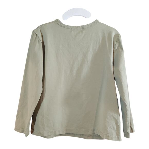 Kokao Paris Green Long Sleeve Crewneck T-shirt Ribbed Trim Casual Basic Girls' 5 - Picture 3 of 5
